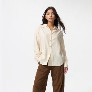 Studio Cream Button-Front Long-Sleeve Blouse